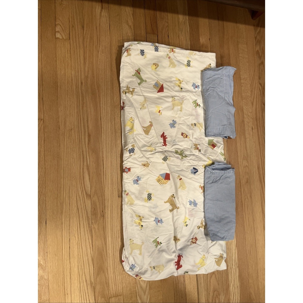 Pottery Barn Kids Dog puppy FULL duvet cover With Gingham Shams